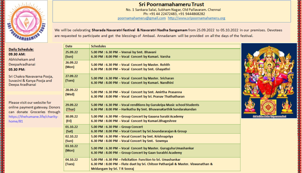 Sharada Navaratri Festival and Annadanam Invitation 2022 Sri